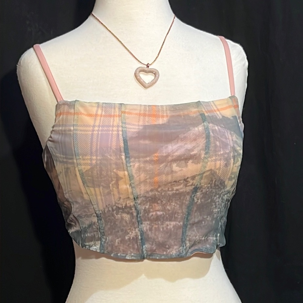 Urban Outfitters – plaid / mountain print crop cami
